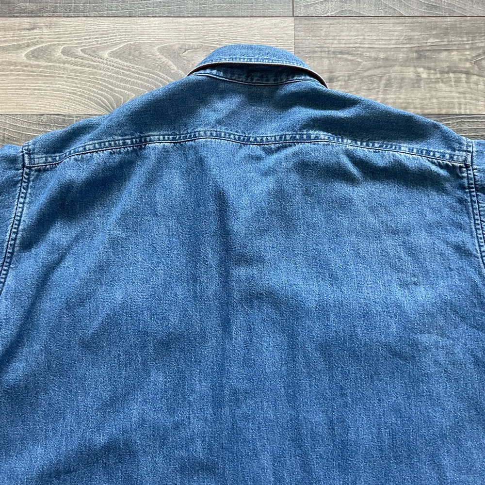 VTG LL Bean Flannel Lined Denim Shirt Shacket Men’s LARGE Blue MADE IN USA - Picture 12 of 13